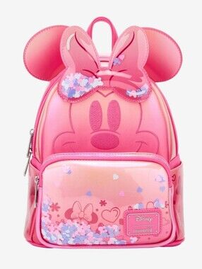 NWT Loungefly Pink Confetti Minnie Mouse  Backpack with Bow Ears